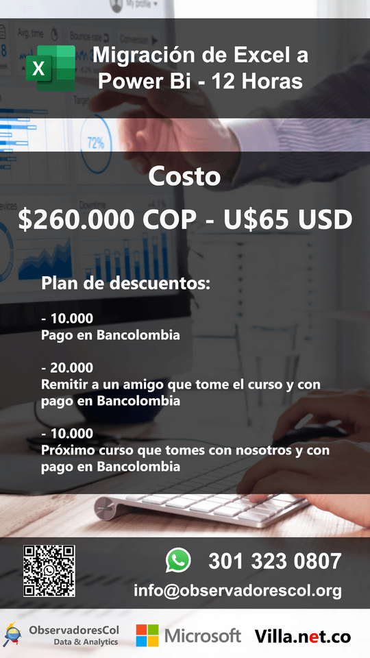 Curso migración de Excel a Power BI Costo Curso migración de Excel a Power BI Costo